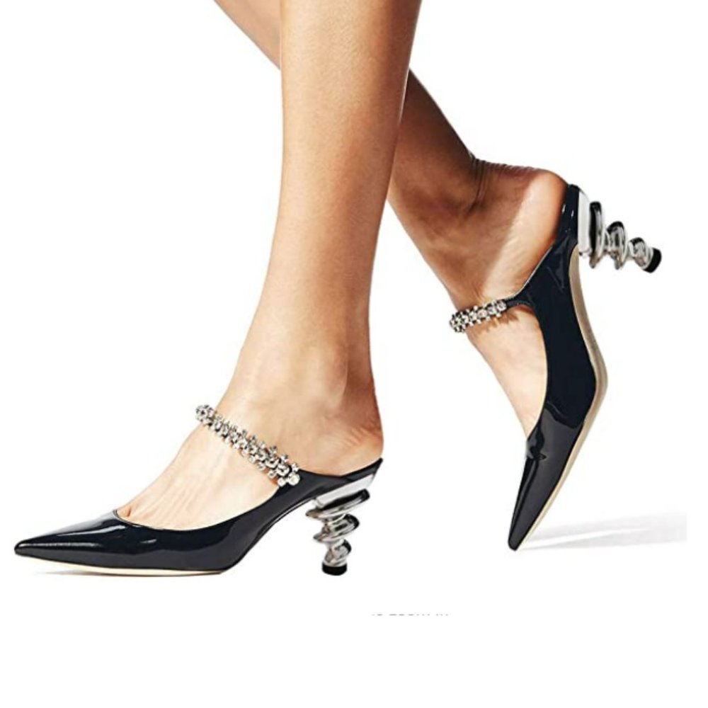 YDN Trendy Metallic Spiral Heels Slip On Sandals